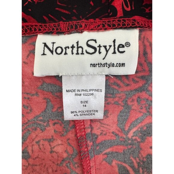 NorthStyle Red Scroll Print Flattering Sunburst Dress Size 14 Evening Holiday - Picture 5 of 7